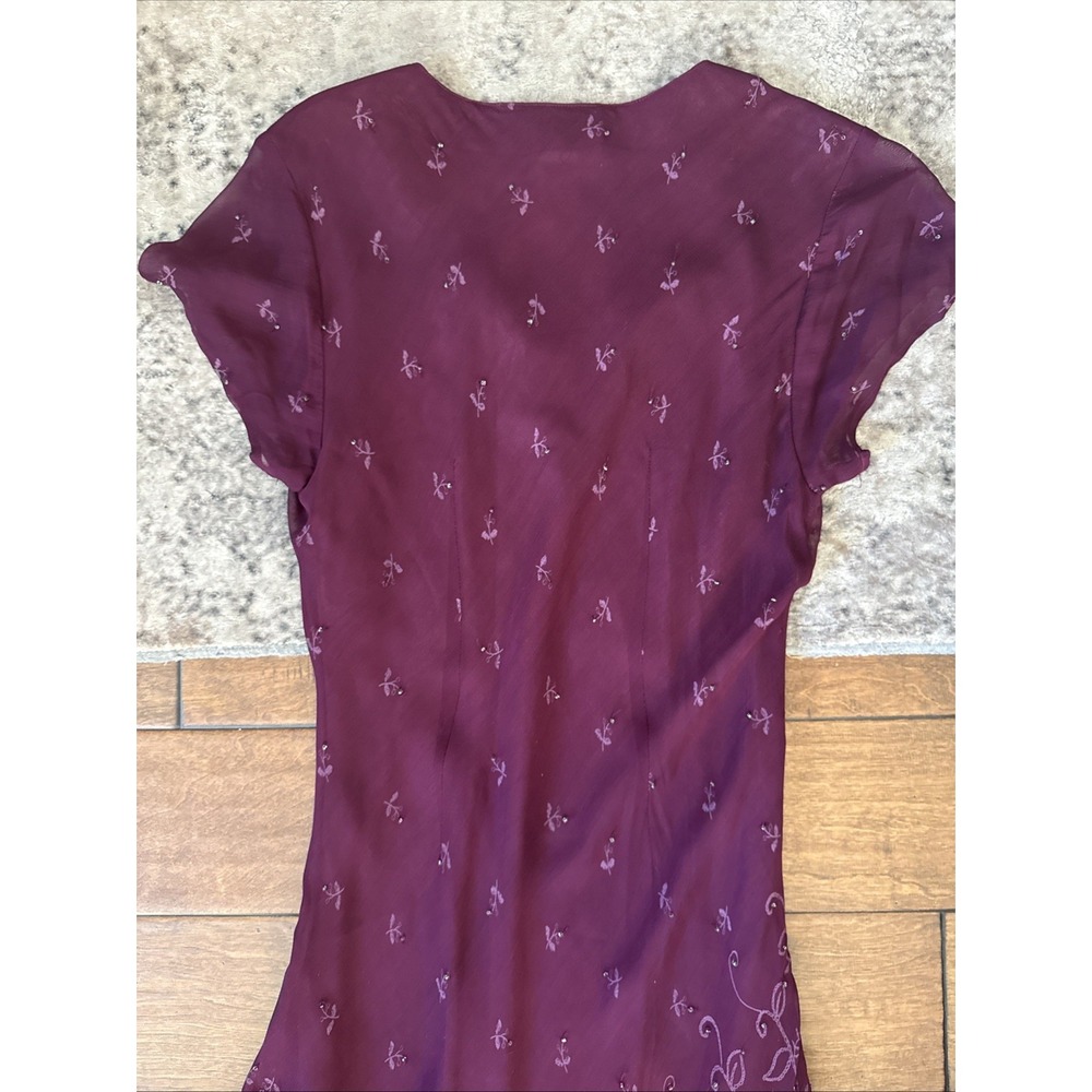 Vintage 90s Beaded Asymmetrical Bias Cut Maxi Dress  Sz 8 V-Neck Rayon Burgundy‎ - Picture 7 of 15